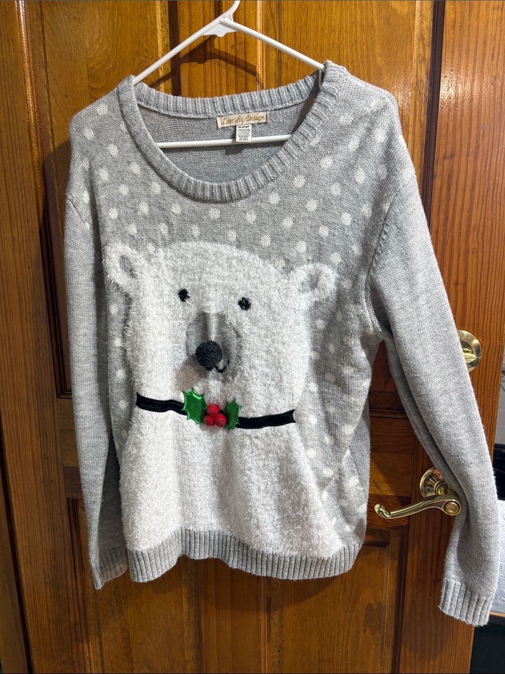 Love By Design Gray Crewneck Polar Bear Sweater with Holly